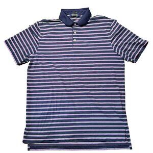 Polo Ralph Lauren Mens Golf Polo Shirt Large‎ Blue Pink Stripe Performance Blend
